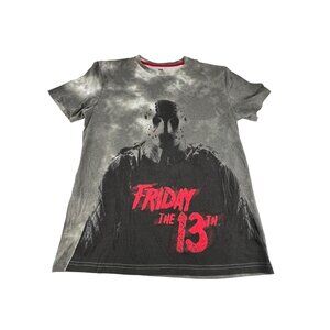 Friday The 13th Graphic T-Shirt Gray Red Jason Voorhees Horror Theme Oversized L